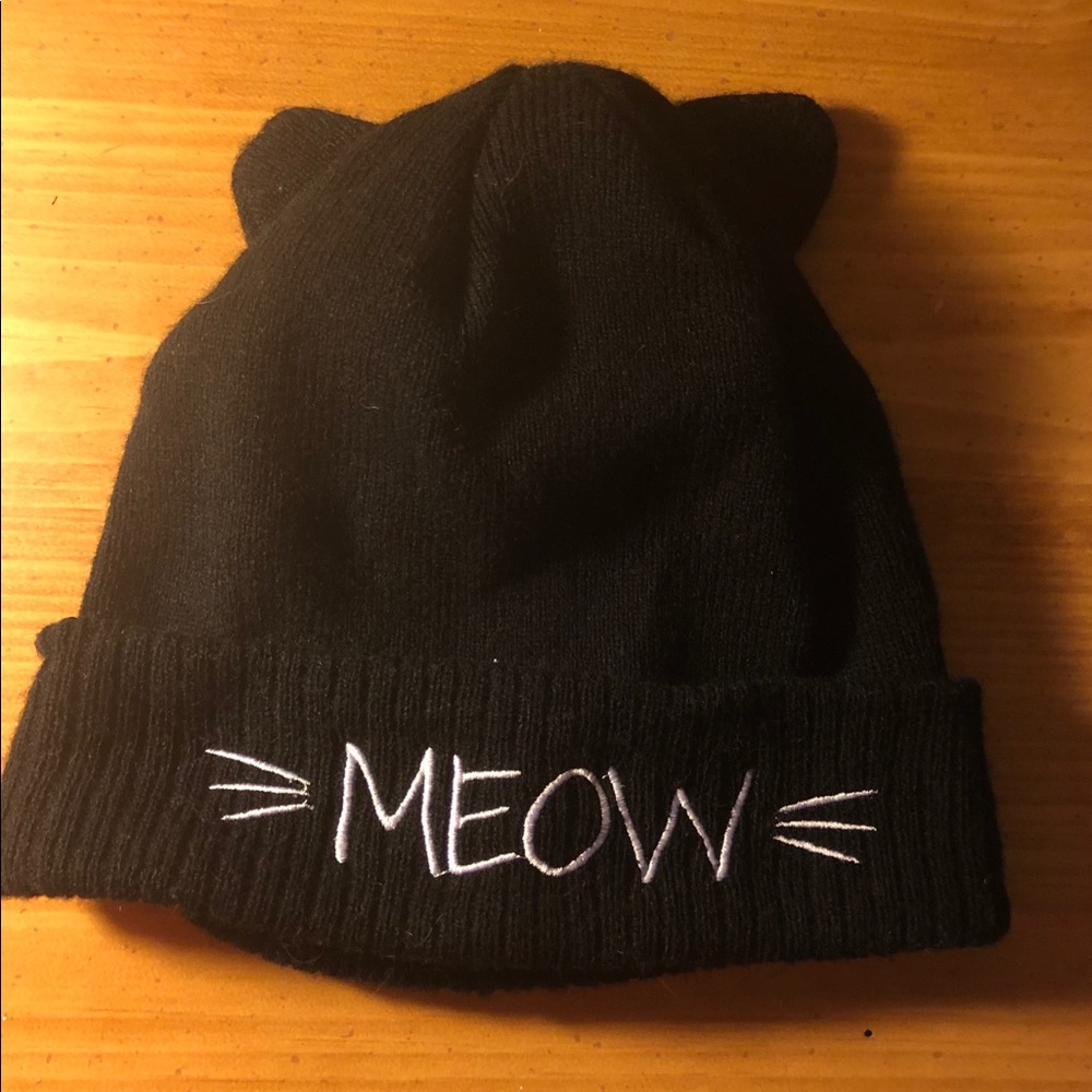 Francesca’s Black Meow Beanie with cat ears